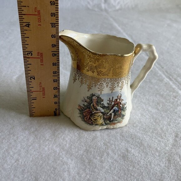 WS George Radisson Creamer Courting Couple 22K Gold Trim USA HK China GEO12 FLAW - Picture 3 of 12
